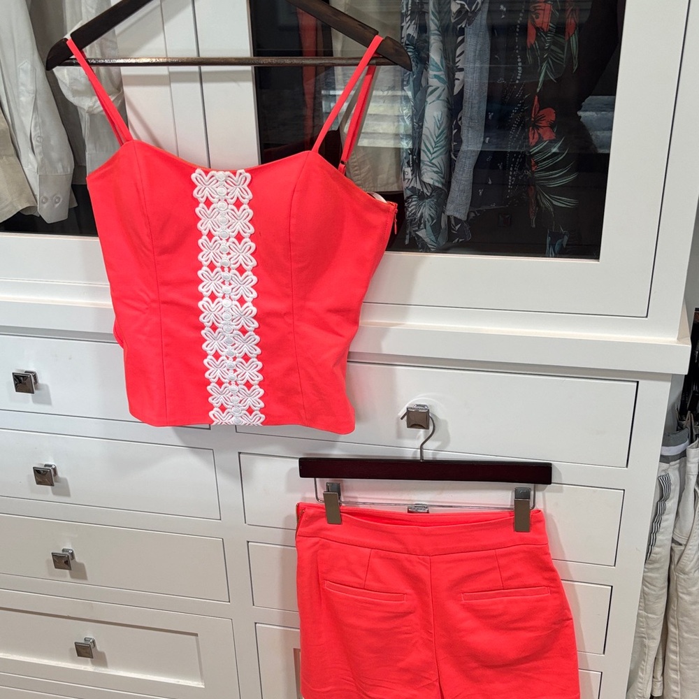 Lilly Pulitzer Vibrant Coral Set with White Lace